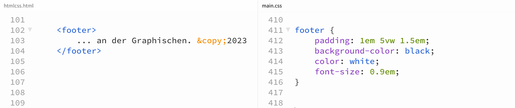 HTML und CSS code für die Umsetzung einer Fußzeiledieser Webside